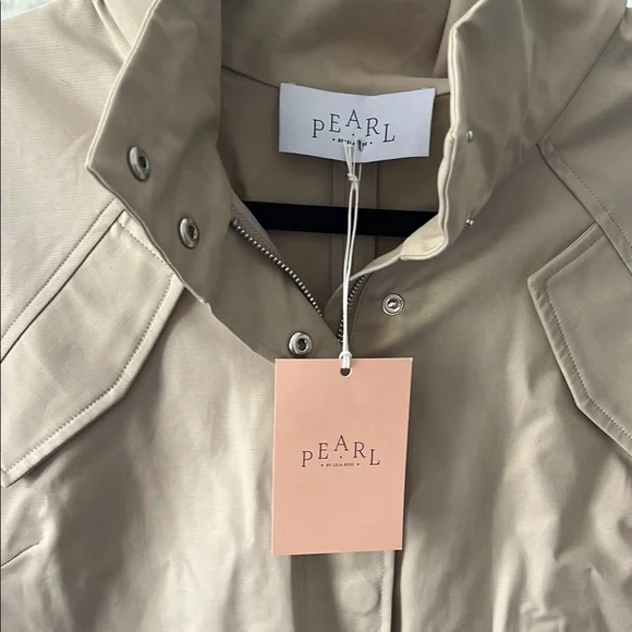 Pearl Cream Utility Jacket with Stand-Up Collar and Relaxed Fit